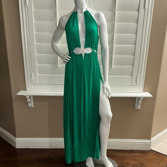 Bump Biddy Halter Maxi Maternity Dress Green - Picture 1 of 7